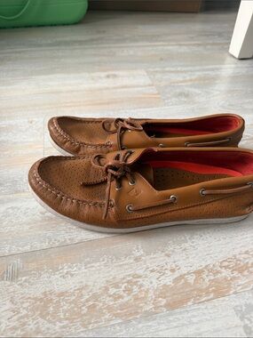 Men's Sperry Topsiders Perforated Brown Boat Shoes with Red Lining